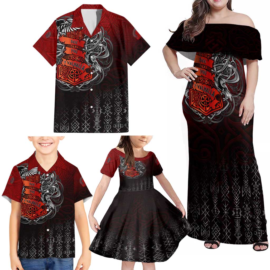 Victory Or Valhalla Family Matching Off Shoulder Maxi Dress and Hawaiian Shirt Viking - Wonder Print Shop