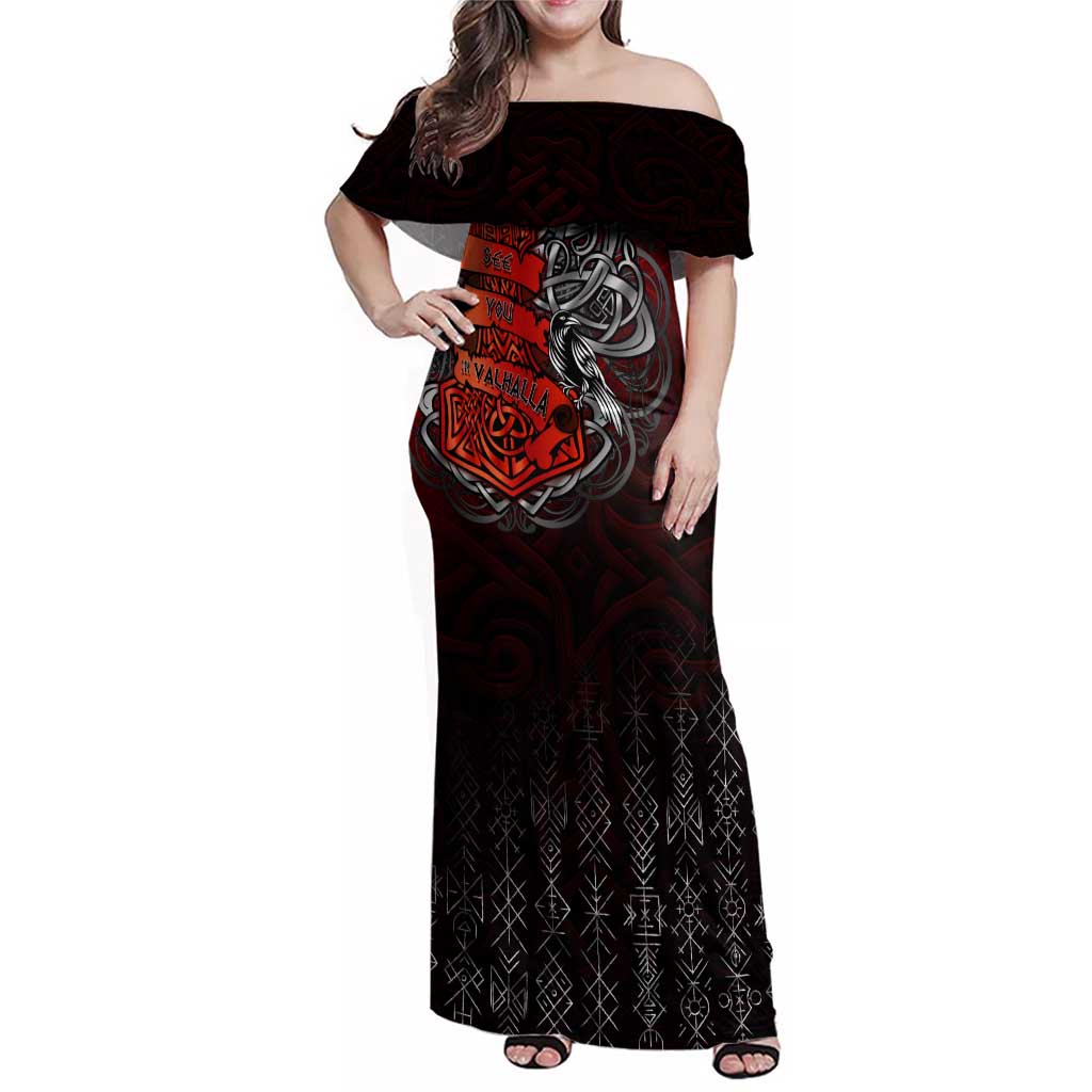 Victory Or Valhalla Family Matching Off Shoulder Maxi Dress and Hawaiian Shirt Viking - Wonder Print Shop