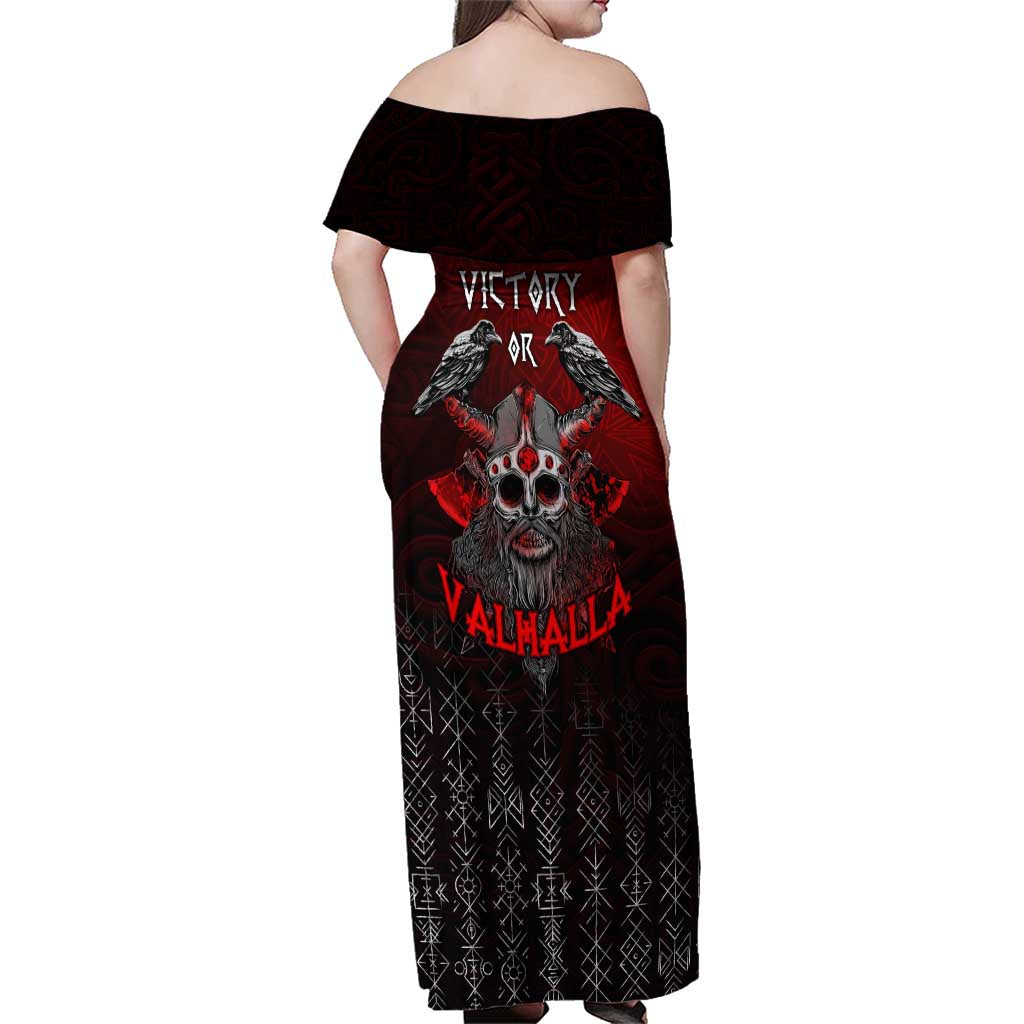 Victory Or Valhalla Family Matching Off Shoulder Maxi Dress and Hawaiian Shirt Viking - Wonder Print Shop