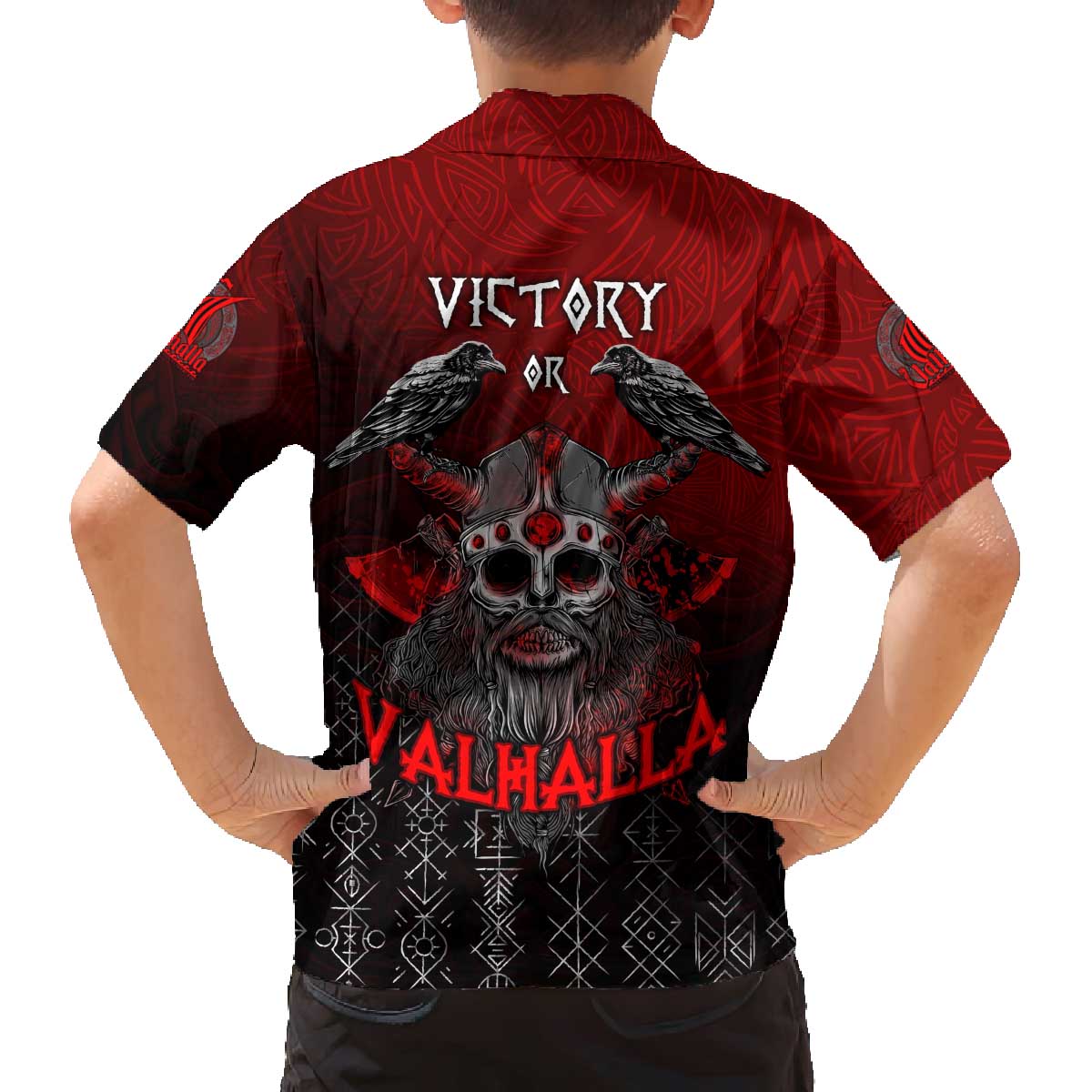Victory Or Valhalla Family Matching Off Shoulder Short Dress and Hawaiian Shirt Viking - Wonder Print Shop