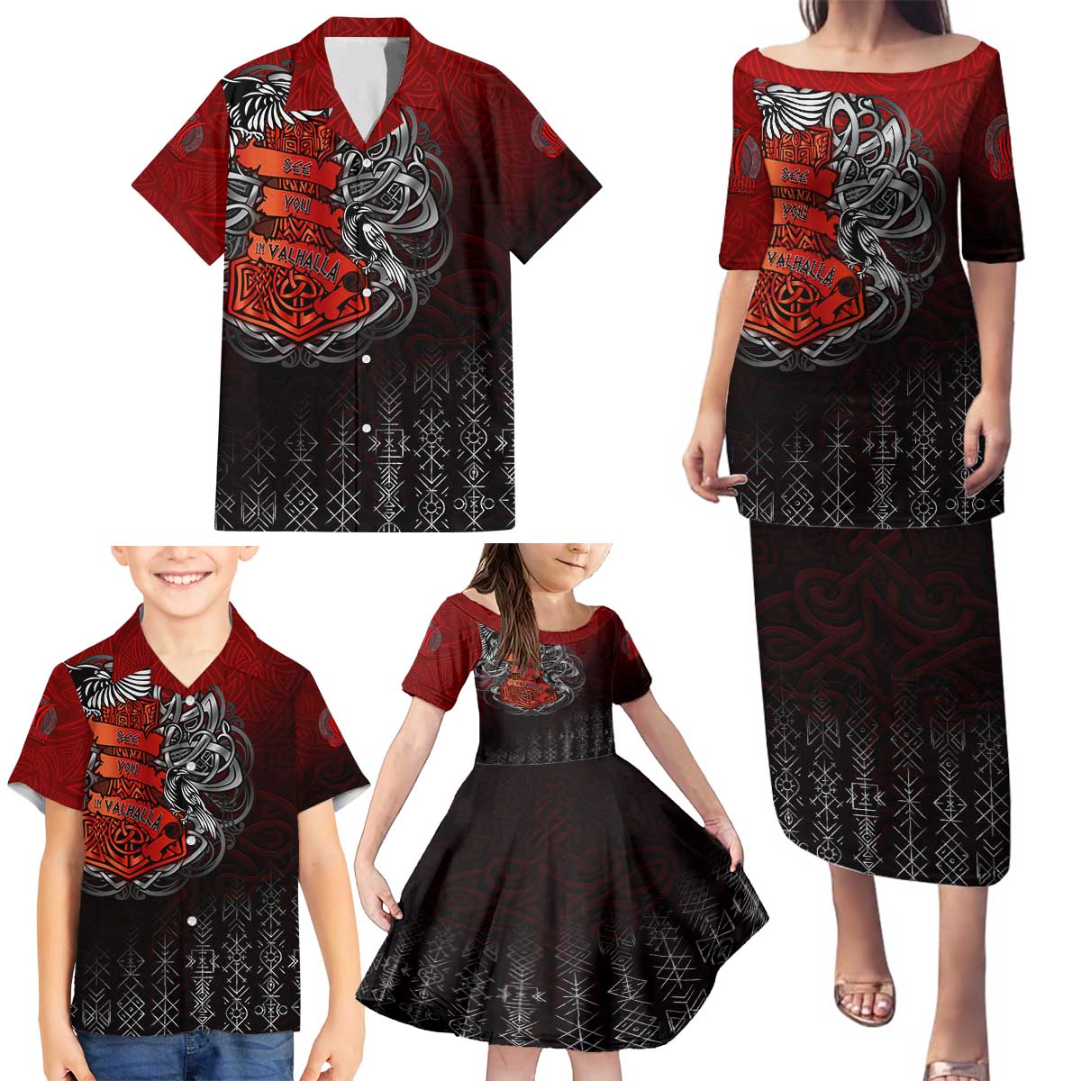 Victory Or Valhalla Family Matching Puletasi and Hawaiian Shirt Viking - Wonder Print Shop