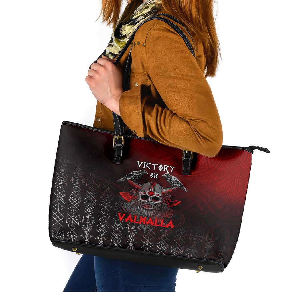 Victory Or Valhalla Leather Tote Bag Viking - Wonder Print Shop