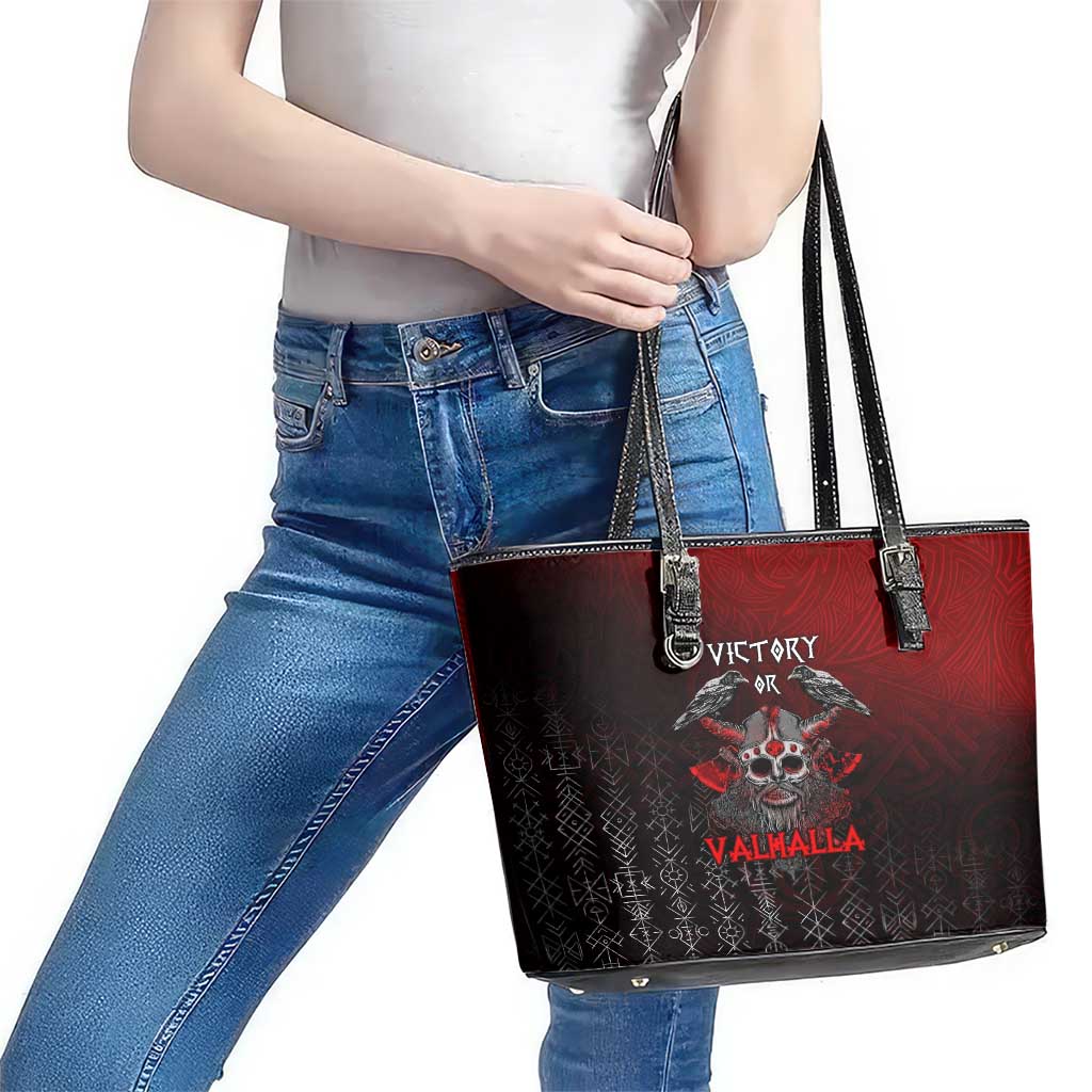 Victory Or Valhalla Leather Tote Bag Viking - Wonder Print Shop