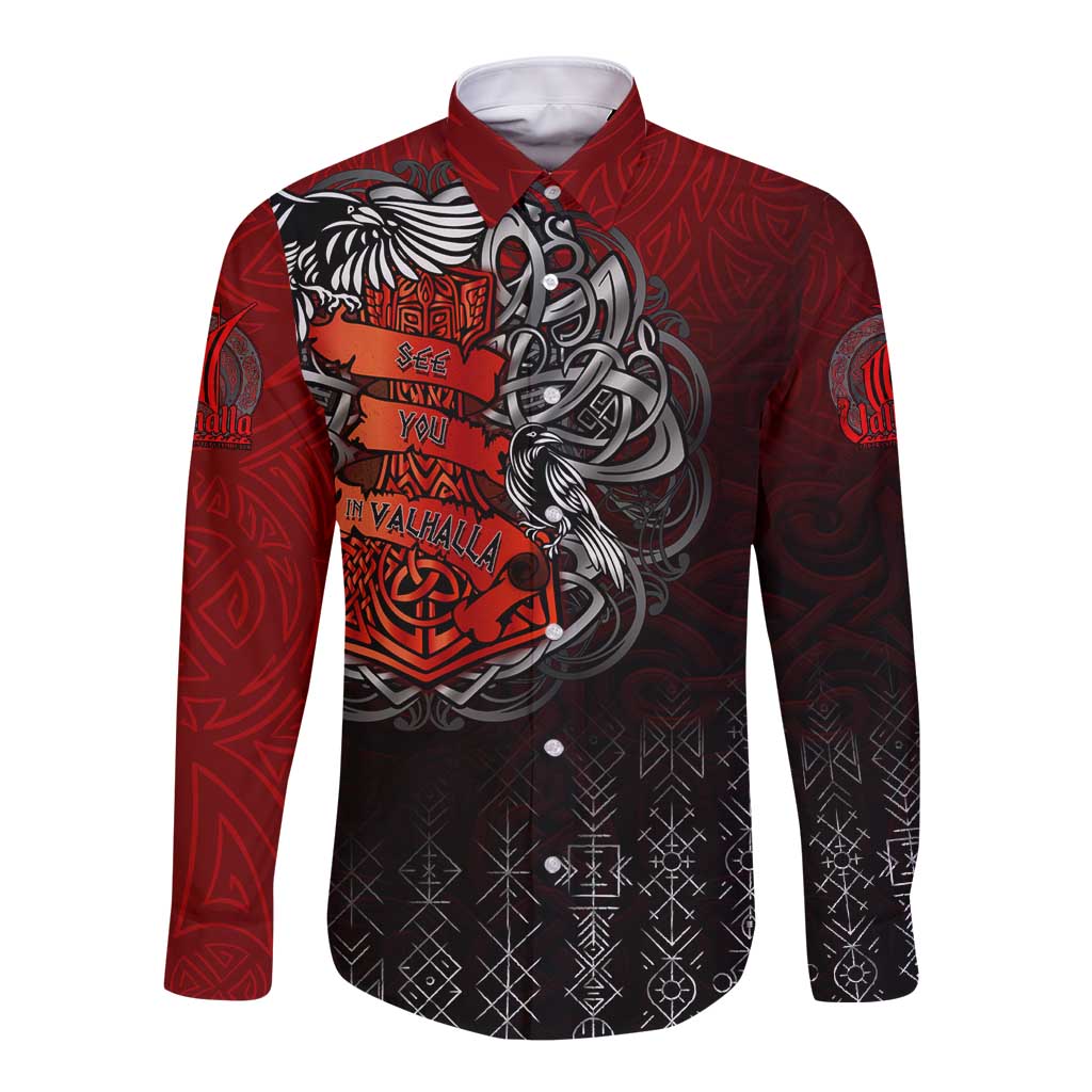 Victory Or Valhalla Long Sleeve Button Shirt Viking - Wonder Print Shop