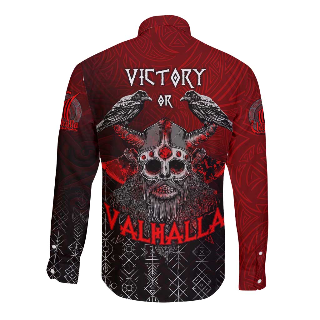 Victory Or Valhalla Long Sleeve Button Shirt Viking - Wonder Print Shop