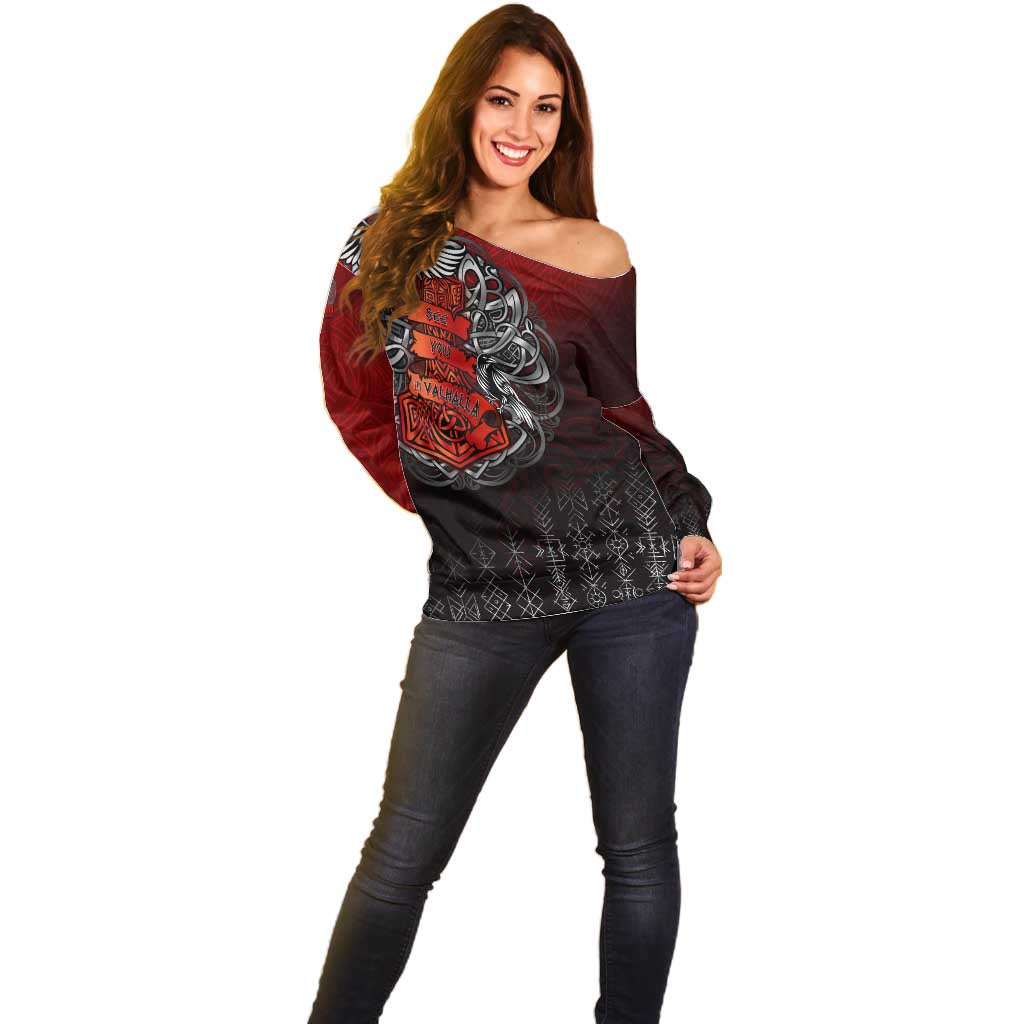 Victory Or Valhalla Off Shoulder Sweater Viking - Wonder Print Shop