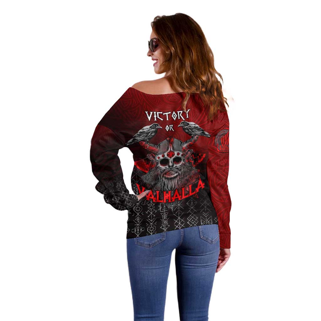 Victory Or Valhalla Off Shoulder Sweater Viking - Wonder Print Shop