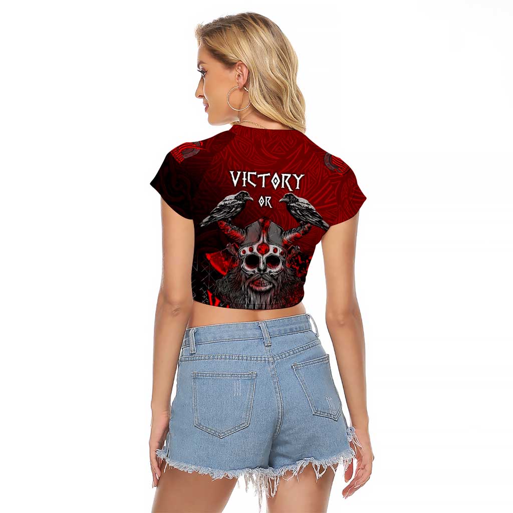 Victory Or Valhalla Raglan Cropped T Shirt Viking - Wonder Print Shop