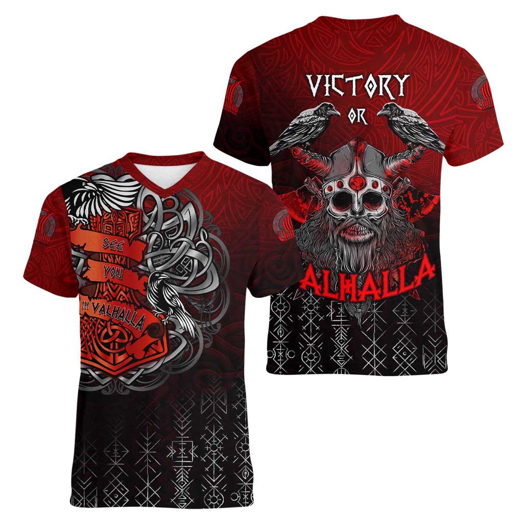 Victory Or Valhalla Women V-Neck T-Shirt Viking - Wonder Print Shop