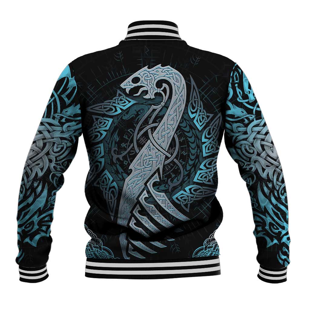 Dragon Viking With Runes Baseball Jacket Blue Black - Wonder Print Shop