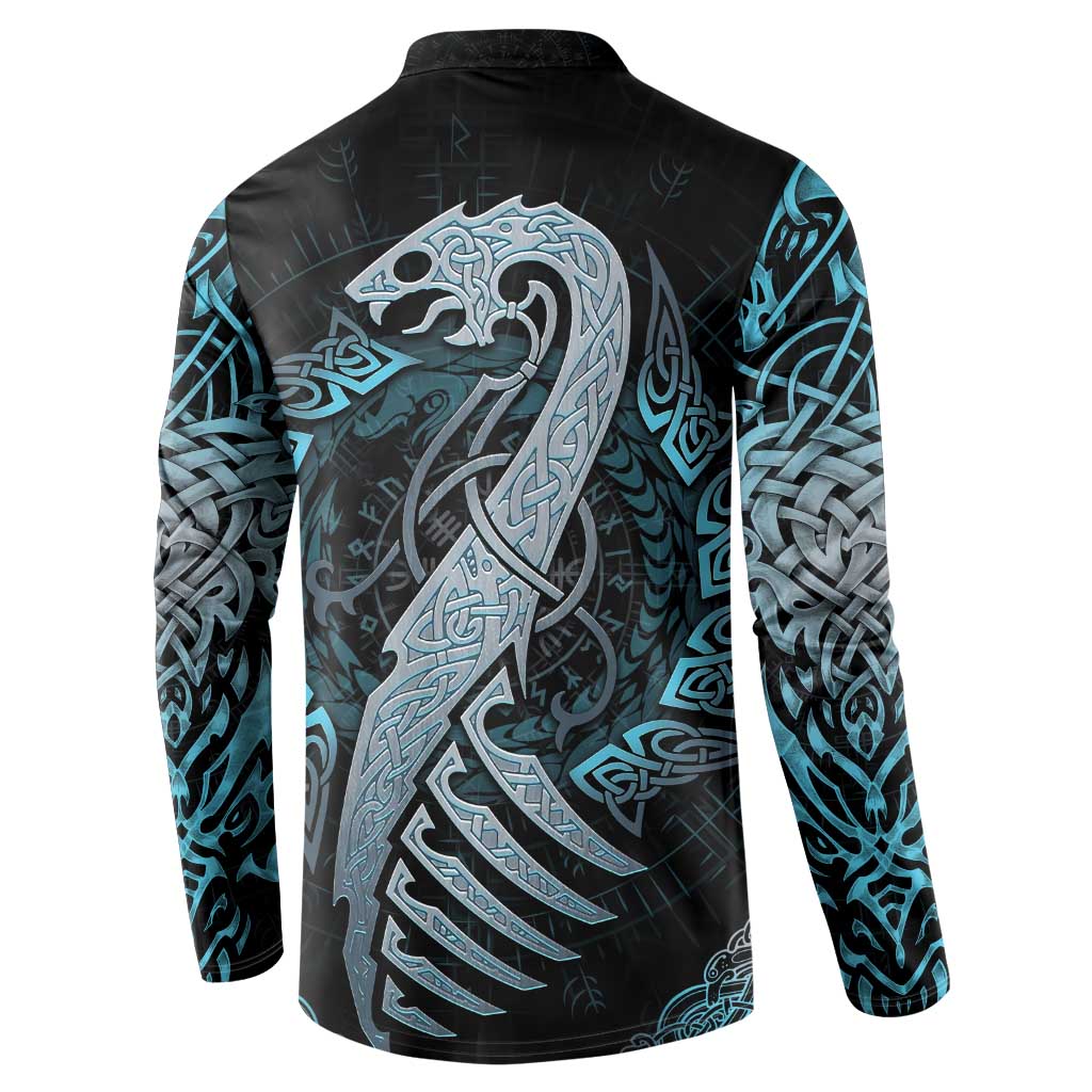 Dragon Viking With Runes Button Sweatshirt Blue Black - Wonder Print Shop