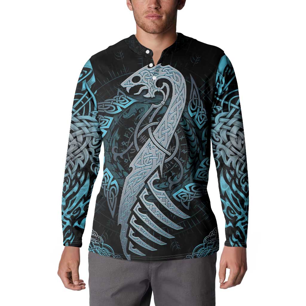 Dragon Viking With Runes Button Sweatshirt Blue Black - Wonder Print Shop
