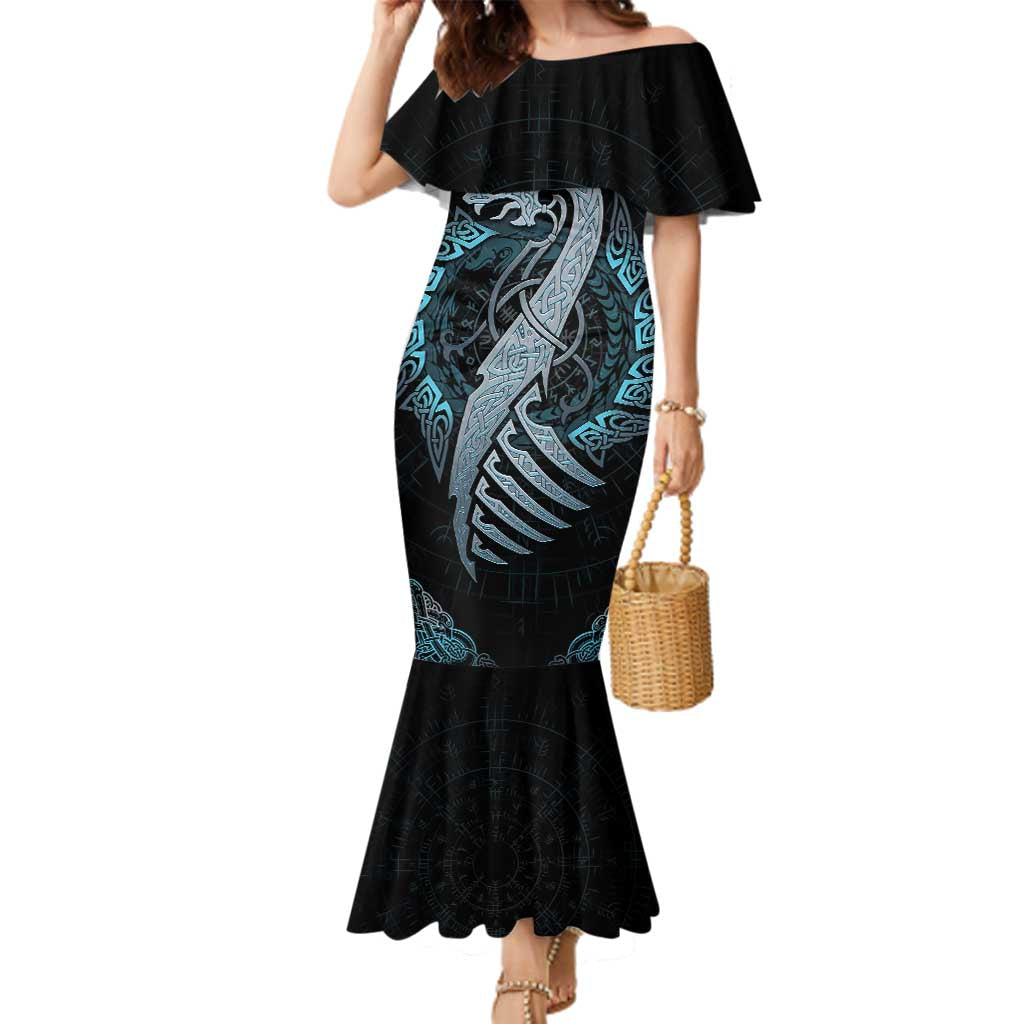 Dragon Viking With Runes Family Matching Mermaid Dress and Hawaiian Shirt Blue Black - Wonder Print Shop
