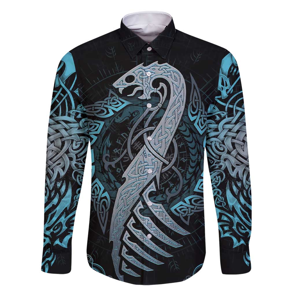 Dragon Viking With Runes Family Matching Short Sleeve Bodycon Dress and Hawaiian Shirt Blue Black - Wonder Print Shop