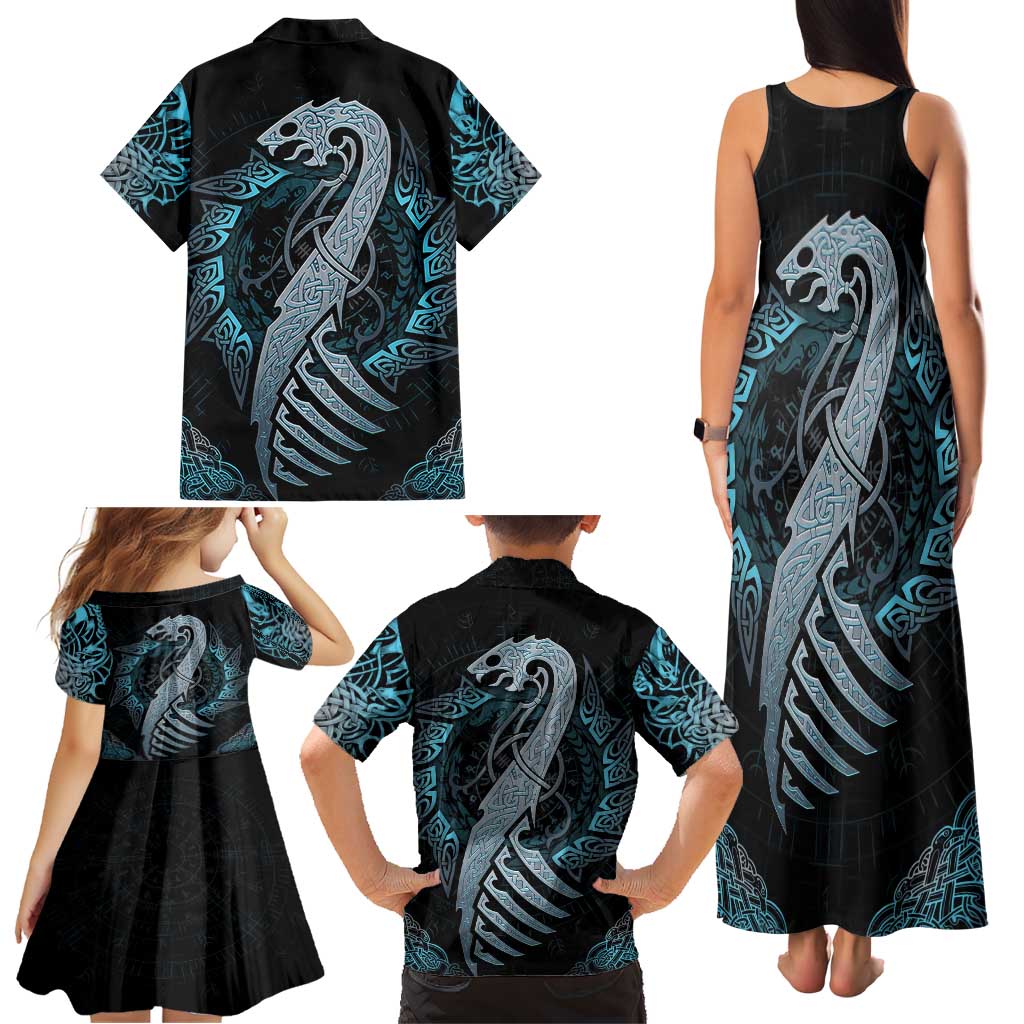 Dragon Viking With Runes Family Matching Tank Maxi Dress and Hawaiian Shirt Blue Black - Wonder Print Shop