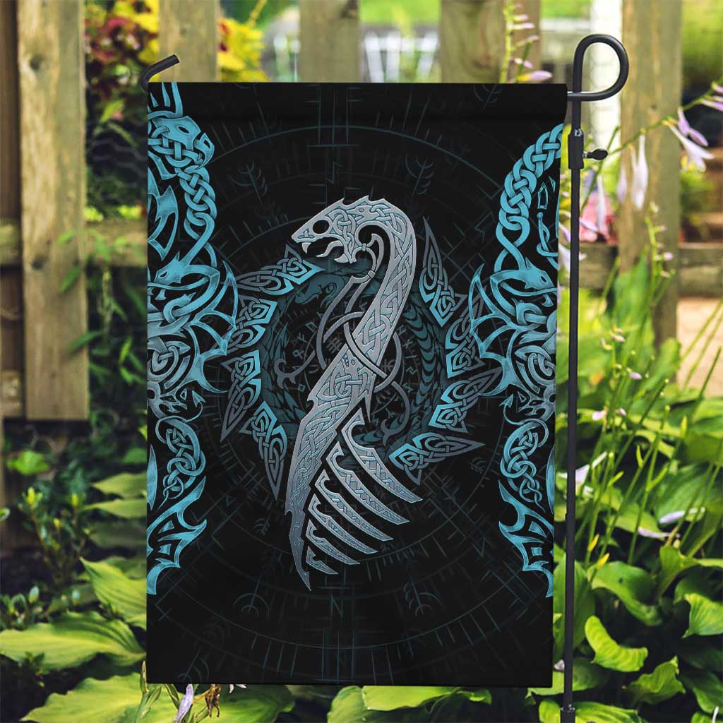 Dragon Viking With Runes Garden Flag Blue Black - Wonder Print Shop