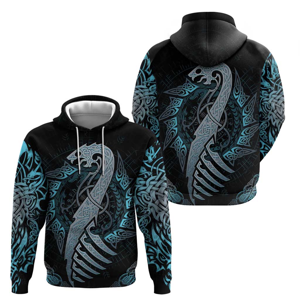 Dragon Viking With Runes Hoodie Blue Black - Wonder Print Shop