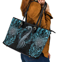 Dragon Viking With Runes Leather Tote Bag Blue Black - Wonder Print Shop