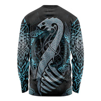Dragon Viking With Runes Long Sleeve Shirt Blue Black - Wonder Print Shop