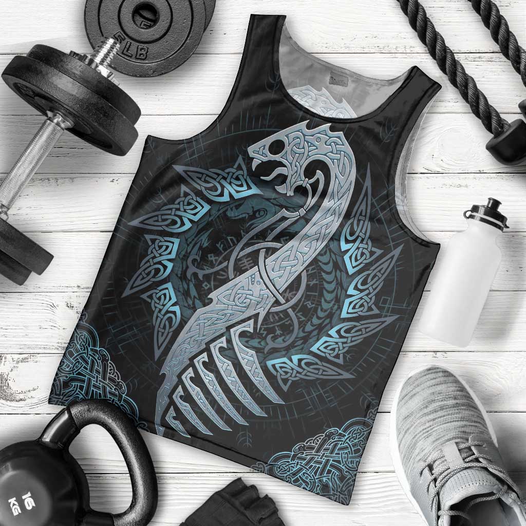 Dragon Viking With Runes Men Tank Top Blue Black - Wonder Print Shop