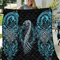 Dragon Viking With Runes Quilt Blue Black - Wonder Print Shop