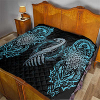 Dragon Viking With Runes Quilt Blue Black - Wonder Print Shop