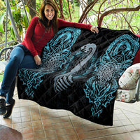 Dragon Viking With Runes Quilt Blue Black - Wonder Print Shop