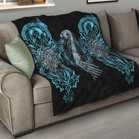 Dragon Viking With Runes Quilt Blue Black - Wonder Print Shop