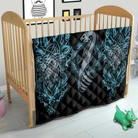 Dragon Viking With Runes Quilt Blue Black - Wonder Print Shop