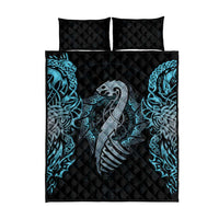 Dragon Viking With Runes Quilt Bed Set Blue Black - Wonder Print Shop