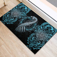 Dragon Viking With Runes Rubber Doormat Blue Black - Wonder Print Shop