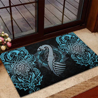 Dragon Viking With Runes Rubber Doormat Blue Black - Wonder Print Shop
