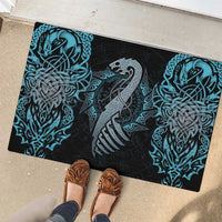 Dragon Viking With Runes Rubber Doormat Blue Black - Wonder Print Shop