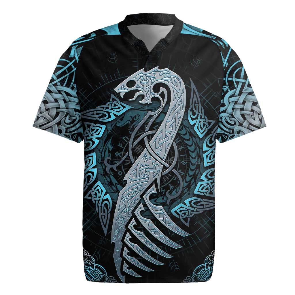 Dragon Viking With Runes Rugby Jersey Blue Black - Wonder Print Shop