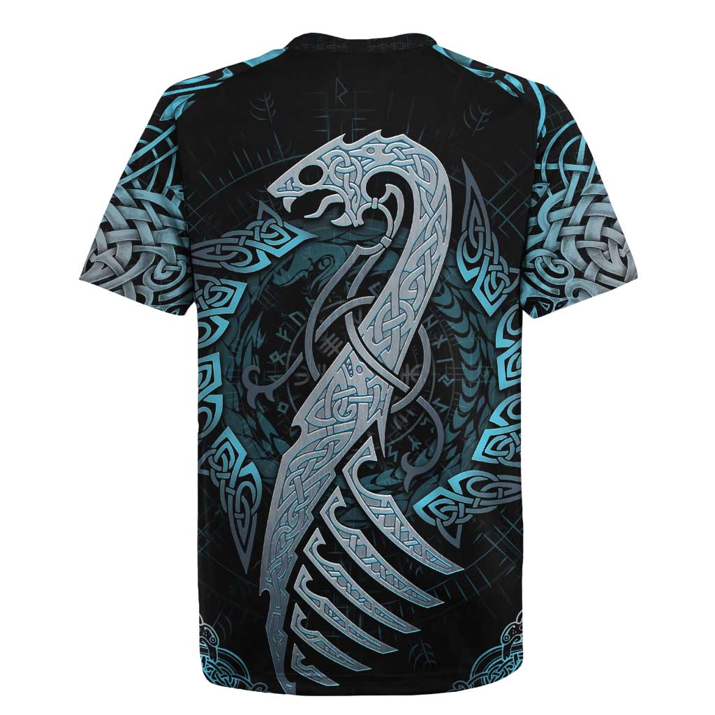 Dragon Viking With Runes Rugby Jersey Blue Black - Wonder Print Shop