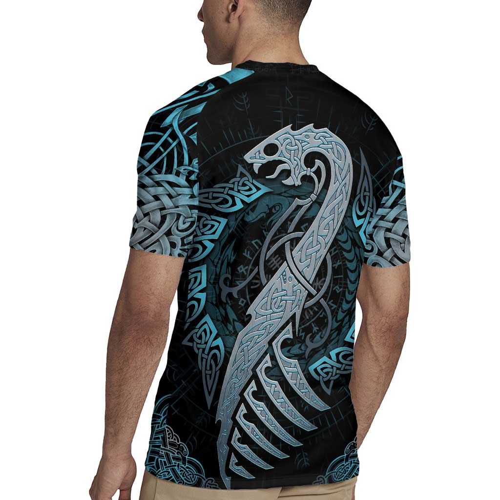 Dragon Viking With Runes Rugby Jersey Blue Black - Wonder Print Shop