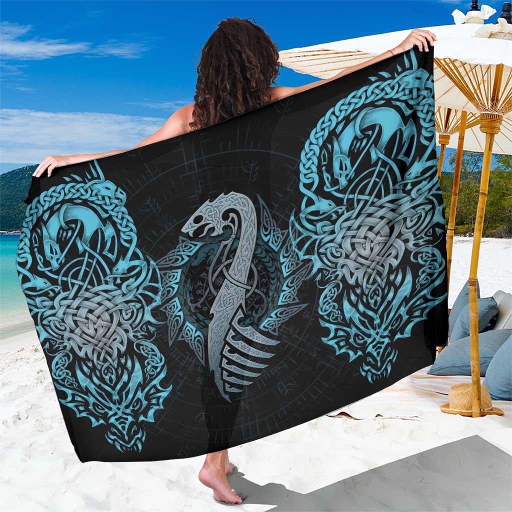 Dragon Viking With Runes Sarong Blue Black - Wonder Print Shop