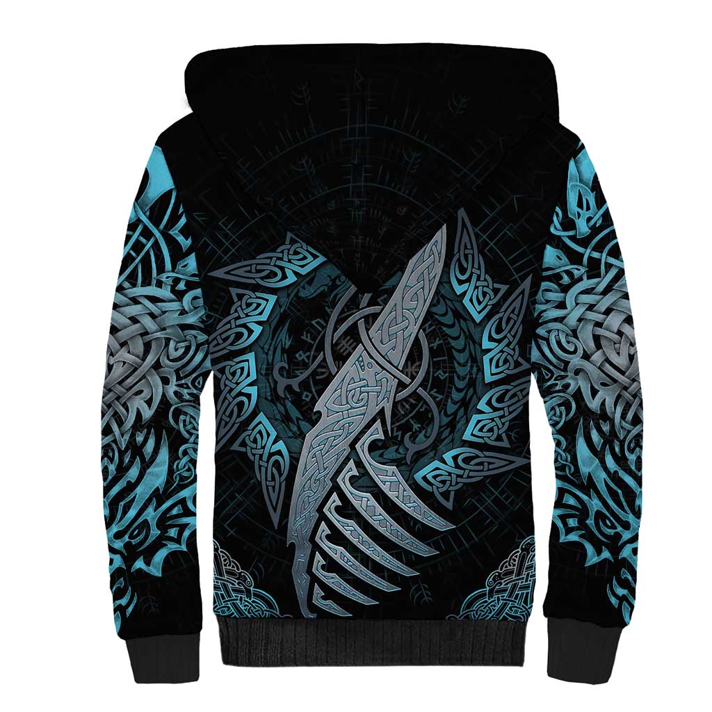 Dragon Viking With Runes Sherpa Hoodie Blue Black - Wonder Print Shop