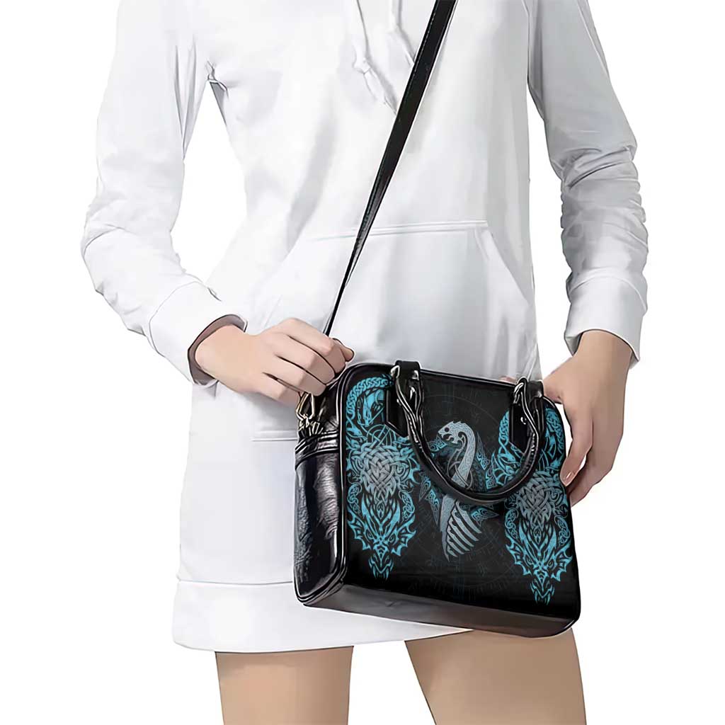 Dragon Viking With Runes Shoulder Handbag Blue Black