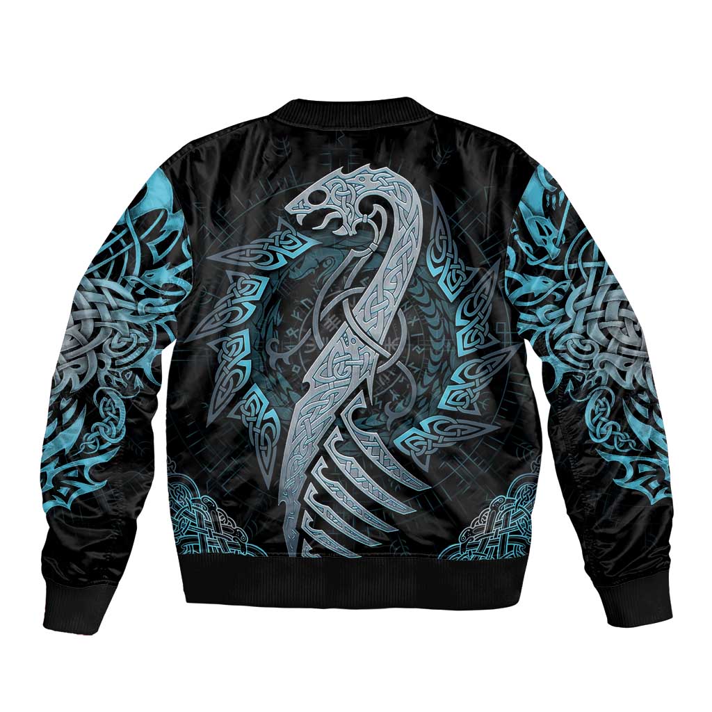 Dragon Viking With Runes Sleeve Zip Bomber Jacket Blue Black - Wonder Print Shop