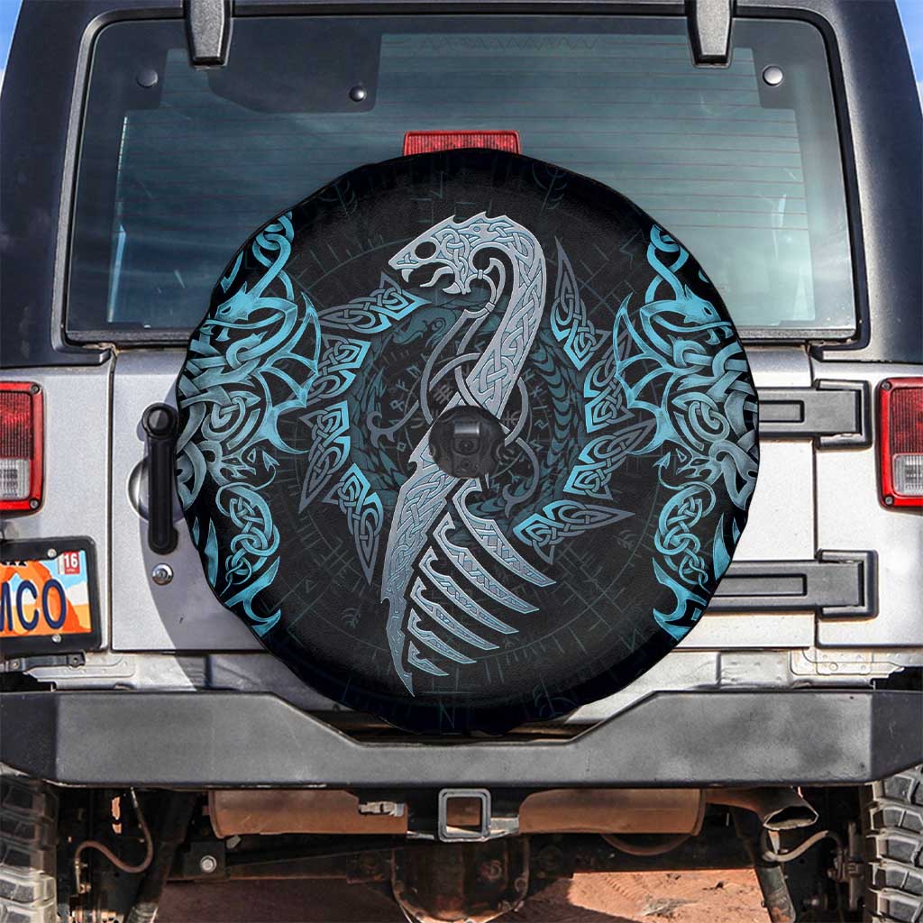 Dragon Viking With Runes Spare Tire Cover Blue Black - Wonder Print Shop