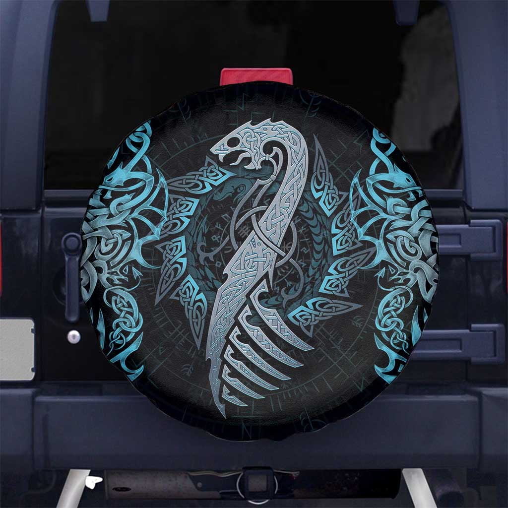 Dragon Viking With Runes Spare Tire Cover Blue Black - Wonder Print Shop