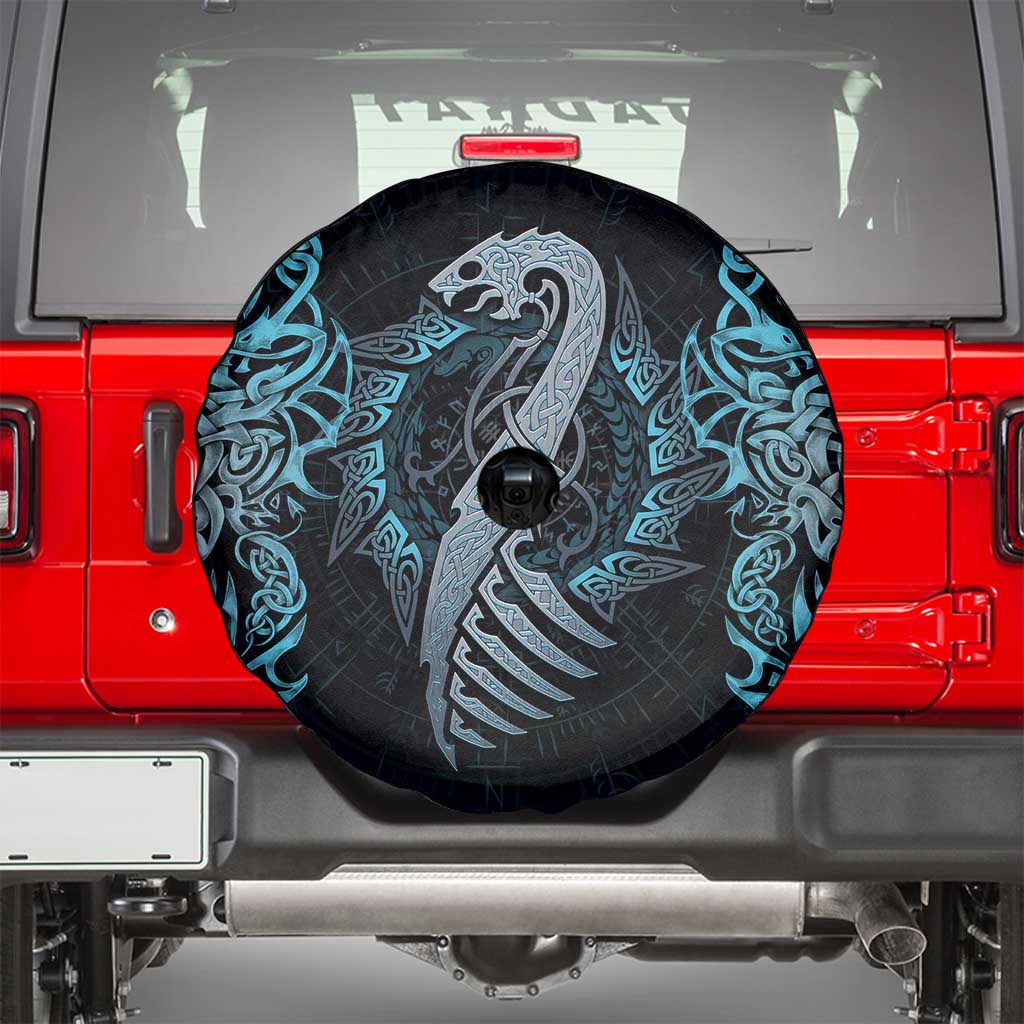 Dragon Viking With Runes Spare Tire Cover Blue Black - Wonder Print Shop