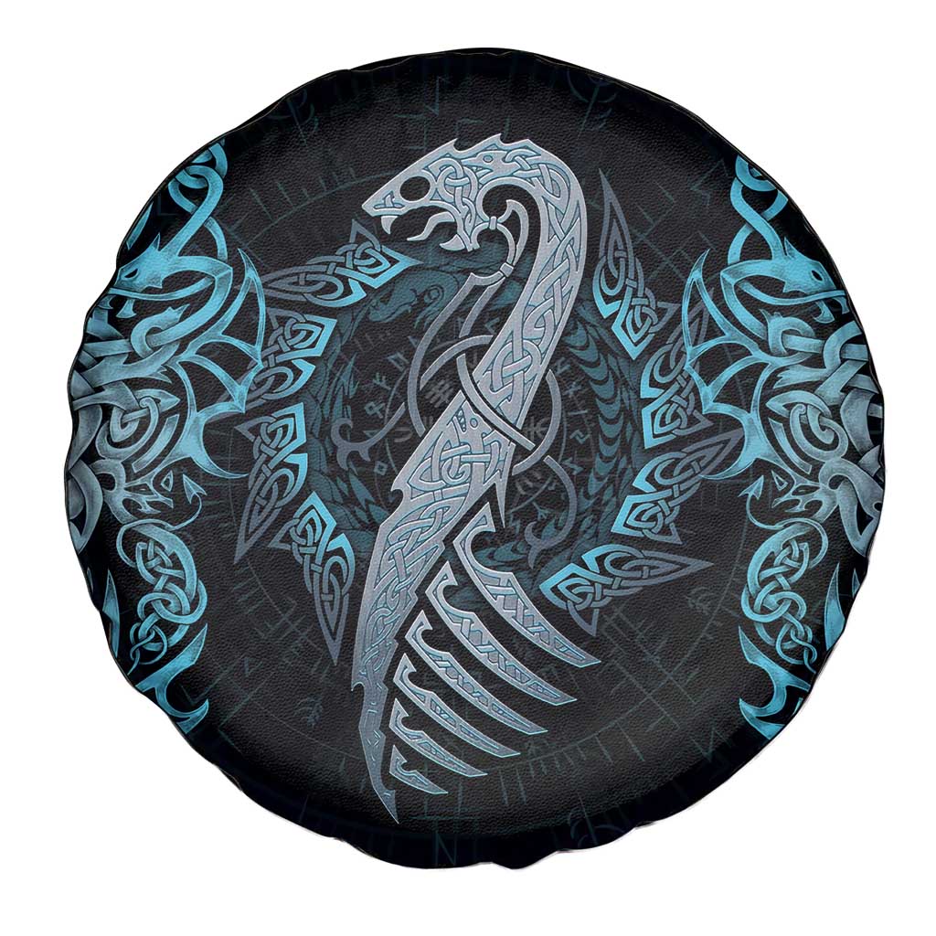 Dragon Viking With Runes Spare Tire Cover Blue Black - Wonder Print Shop