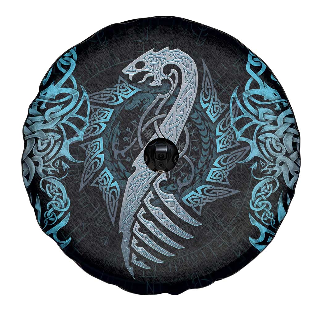 Dragon Viking With Runes Spare Tire Cover Blue Black - Wonder Print Shop