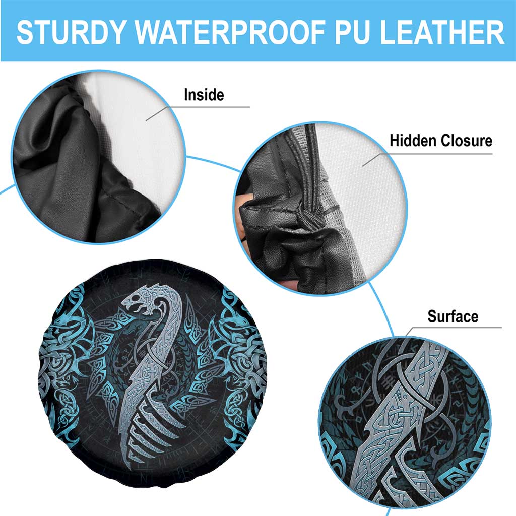 Dragon Viking With Runes Spare Tire Cover Blue Black - Wonder Print Shop