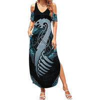Dragon Viking With Runes Summer Maxi Dress Blue Black - Wonder Print Shop