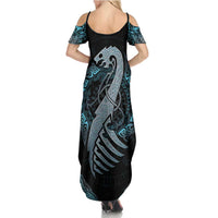 Dragon Viking With Runes Summer Maxi Dress Blue Black - Wonder Print Shop