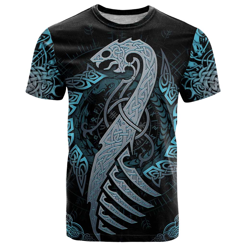 Dragon Viking With Runes T Shirt Blue Black - Wonder Print Shop