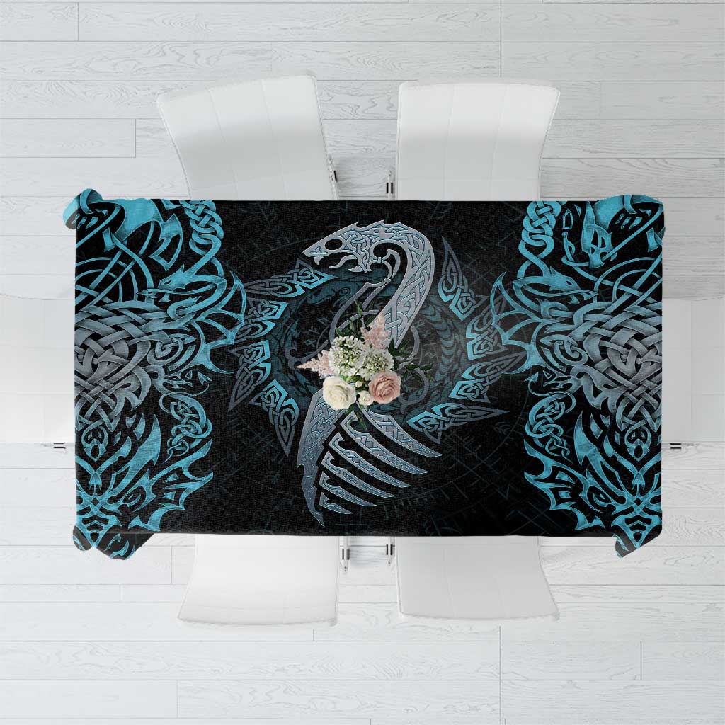 Dragon Viking With Runes Tablecloth Blue Black - Wonder Print Shop
